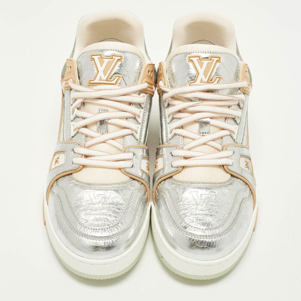 Louis Vuitton Lv Trainer Size 42 Silver/orange Monogram Leather Low Top Sneakers - Picture 3 of 7
